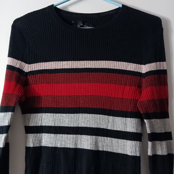 360 CASHMERE Striped Cotton Crew Ribbed Sweater L - Picture 2 of 3